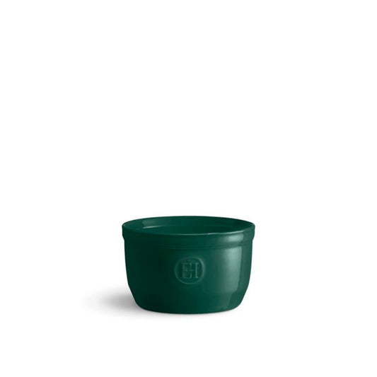 Emile Henry Ramekin, 10cm-Green bowl with a logo on a white background