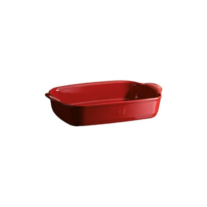 Emile Henry Rectangular Oven Dish-Red ceramic baking dish on a white background
