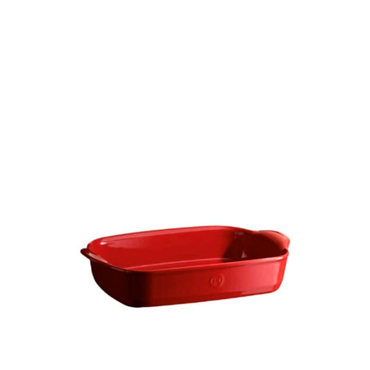 Emile Henry Rectangular Oven Dish-Red ceramic baking dish on a white background