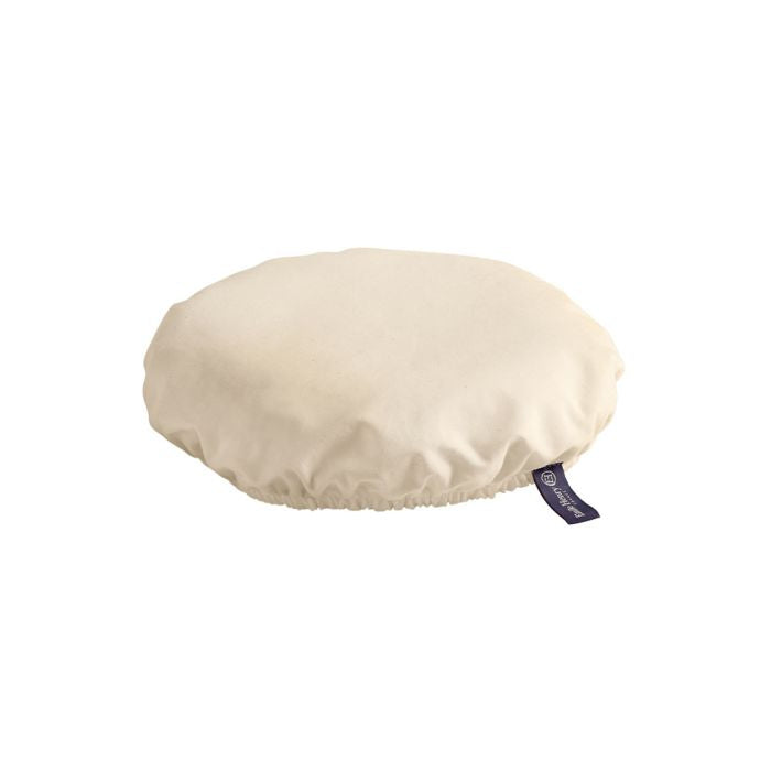 Emile Henry Reusable Organic Cotton Cover-Beige travel pillow with a brand logo on a white background
