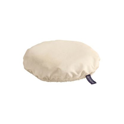 Emile Henry Reusable Organic Cotton Cover-Beige travel pillow with a brand logo on a white background