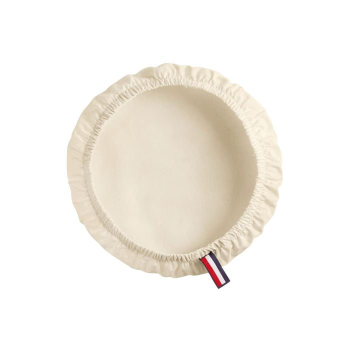 Emile Henry Reusable Organic Cotton Cover-Round beige fabric cover with a brand logo on a white background
