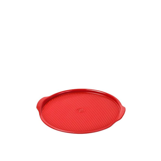 Emile Henry Ridged Pizza Stone, 40cm-Red round grill pan on a white background