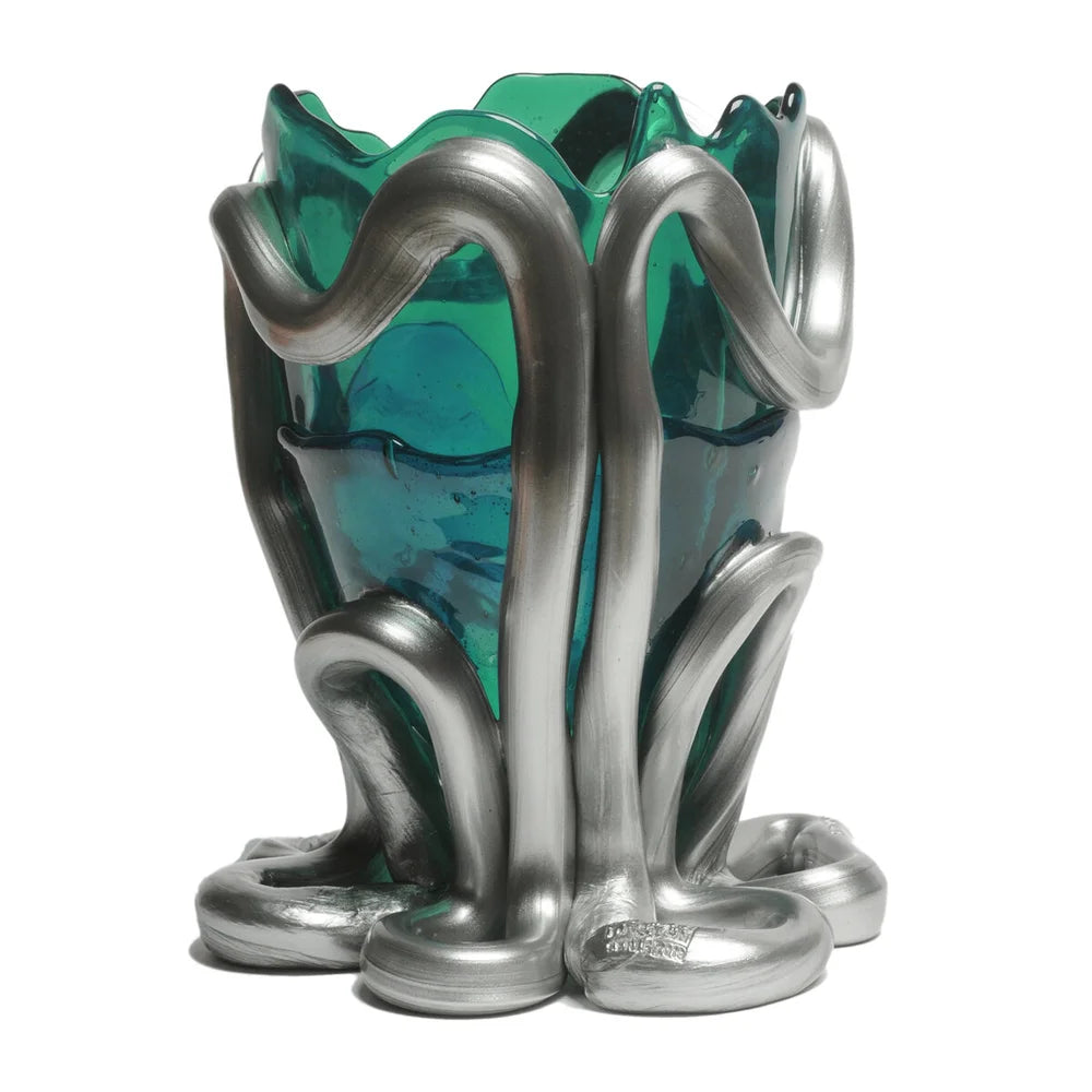 Indian Summer Vase - Clear Emerald, Matt Silver