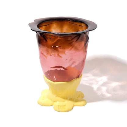 Flower Vase - Clear Brown, Clear Antique Pink And Matt Pastel Yellow
