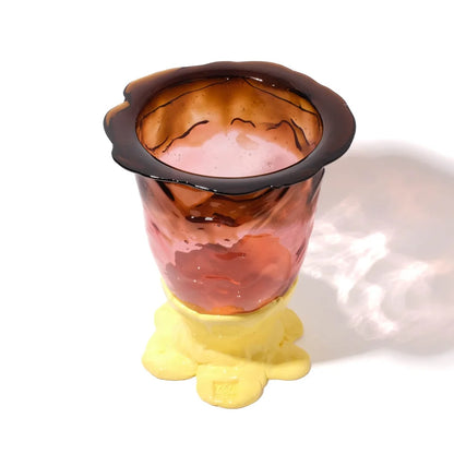 Flower Vase - Clear Brown, Clear Antique Pink And Matt Pastel Yellow