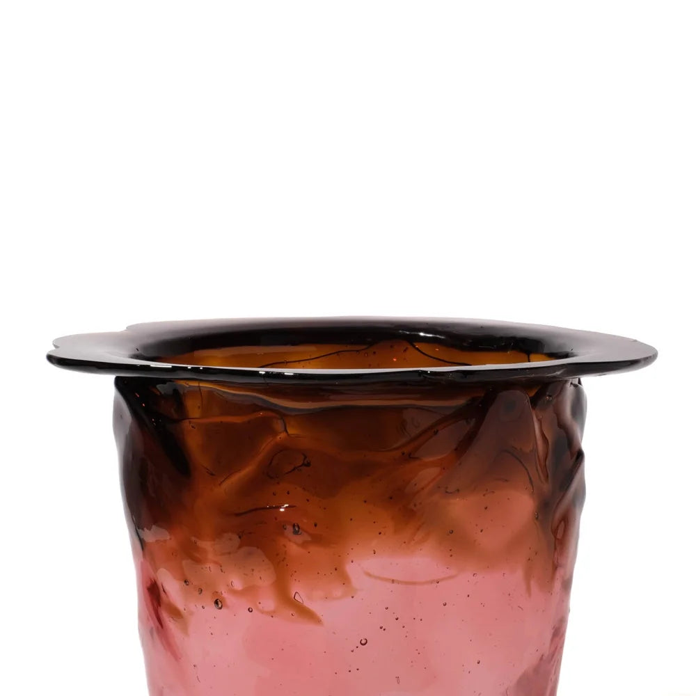 Flower Vase - Clear Brown, Clear Antique Pink And Matt Pastel Yellow