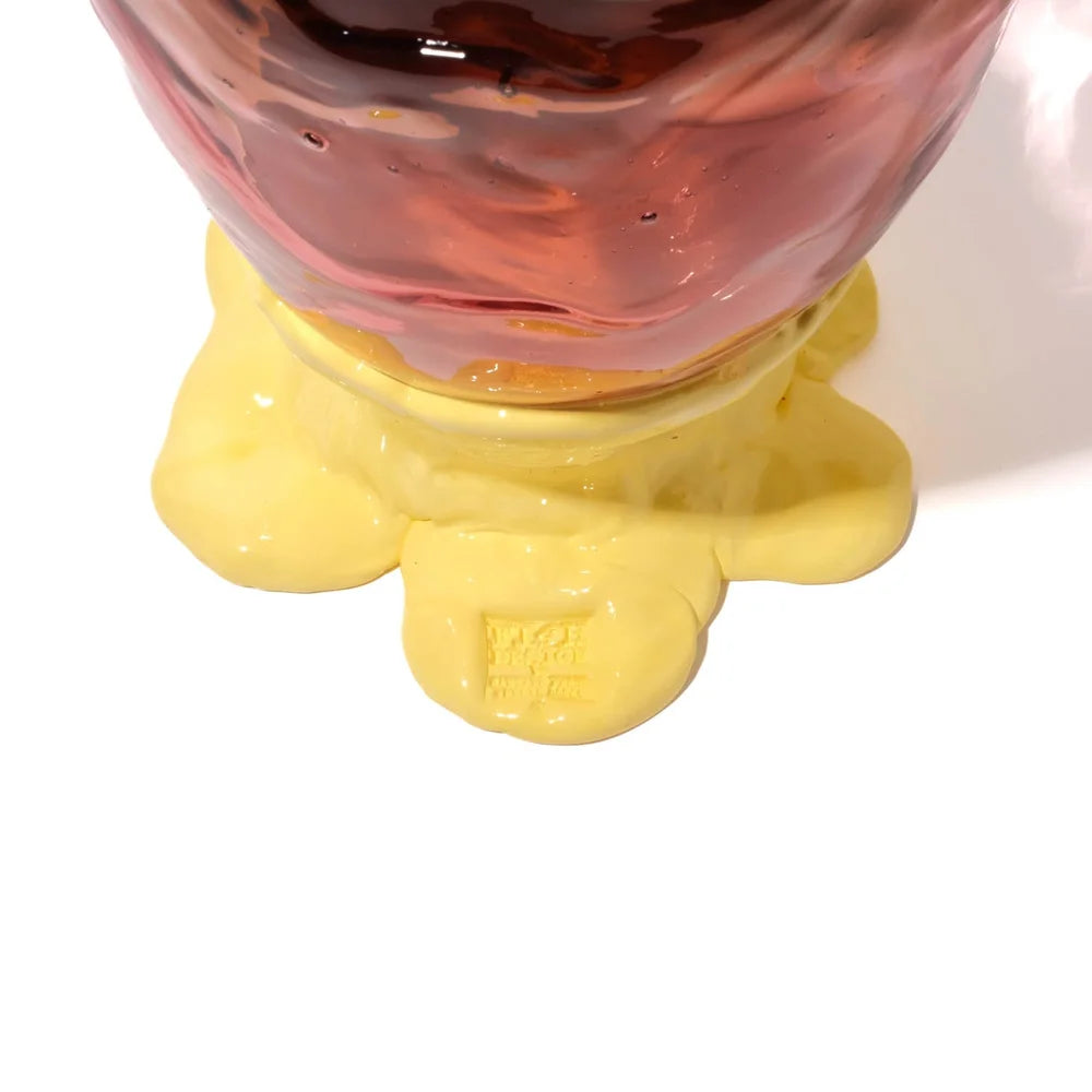 Flower Vase - Clear Brown, Clear Antique Pink And Matt Pastel Yellow