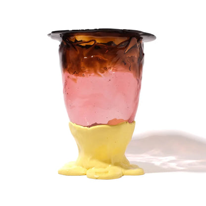 Flower Vase - Clear Brown, Clear Antique Pink And Matt Pastel Yellow