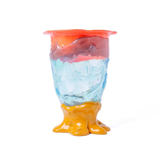 Flower Vase - Pastel Orange, Clear Aqua, Ochre