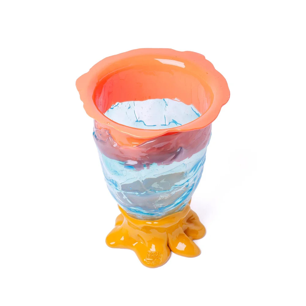 Flower Vase - Pastel Orange, Clear Aqua, Ochre