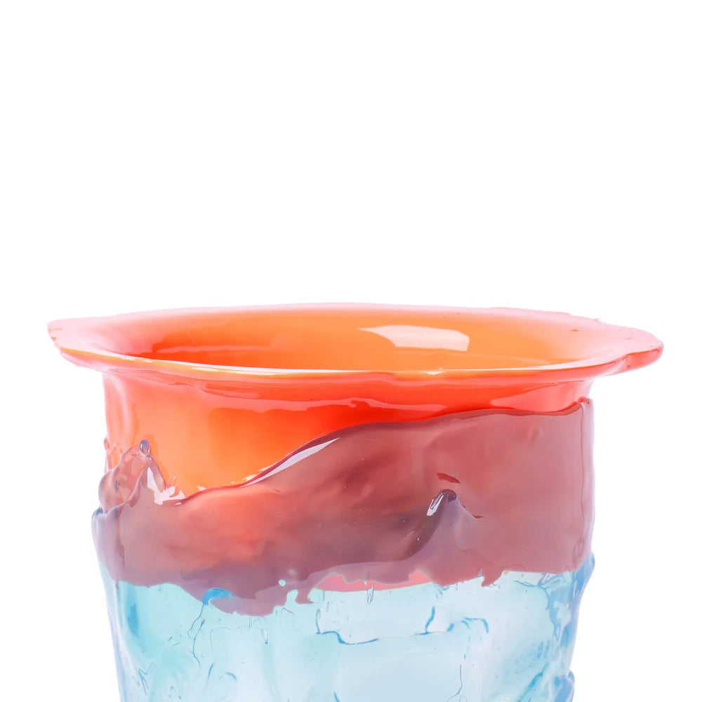 Flower Vase - Pastel Orange, Clear Aqua, Ochre
