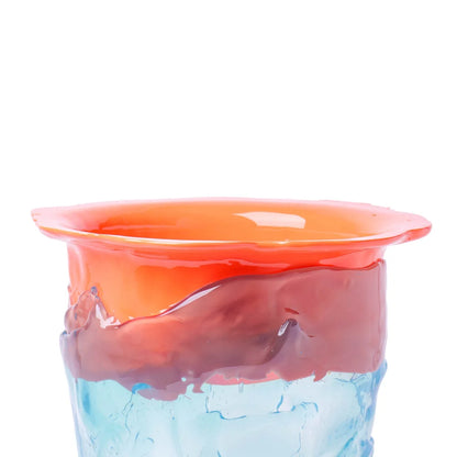 Flower Vase - Pastel Orange, Clear Aqua, Ochre