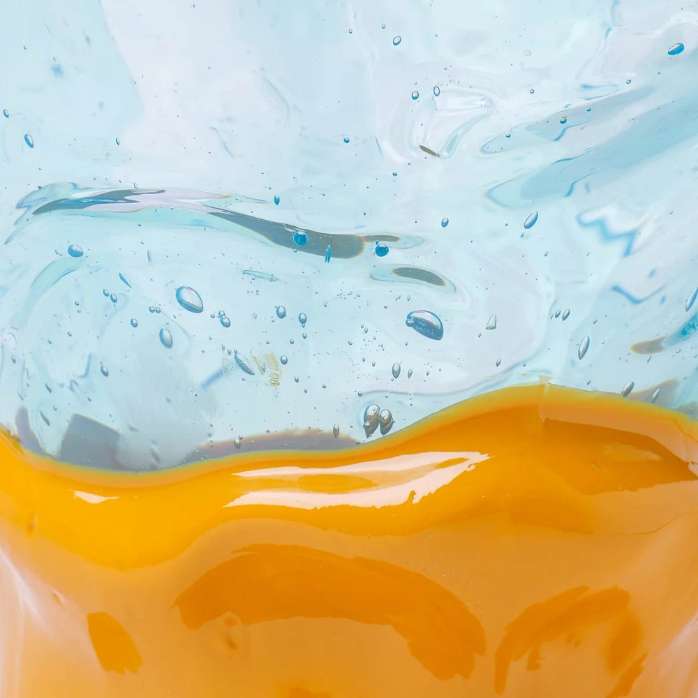 Flower Vase - Pastel Orange, Clear Aqua, Ochre