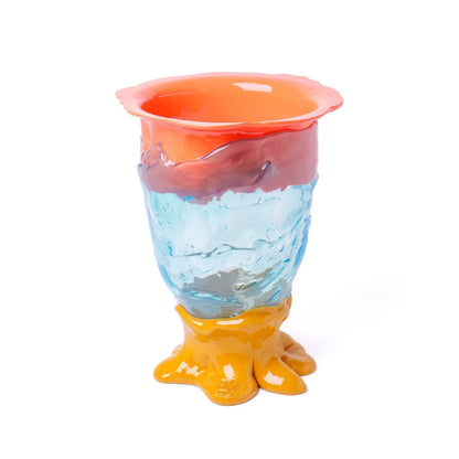 Flower Vase - Pastel Orange, Clear Aqua, Ochre