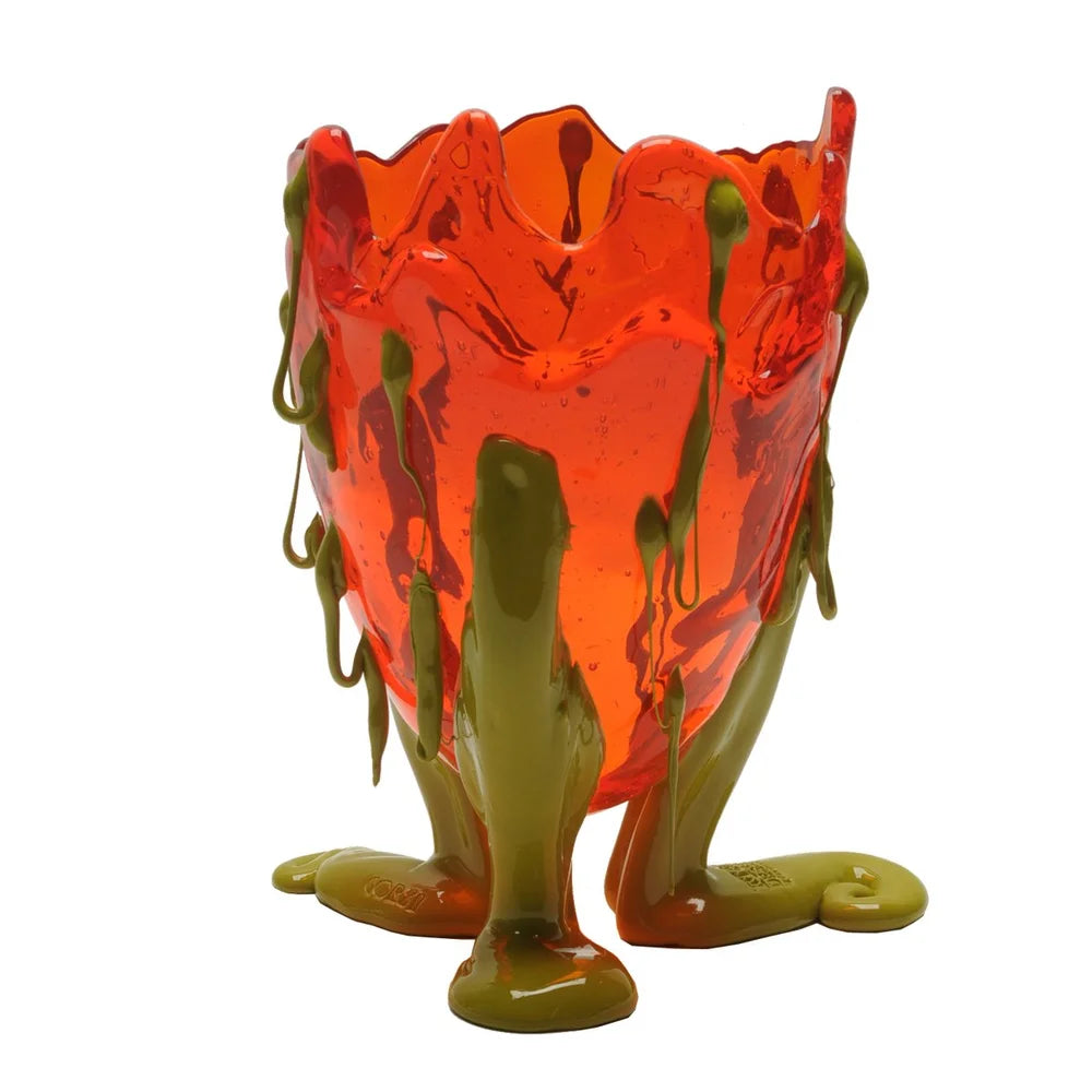 Clear Special Vase - Clear Orange, Matt Dusty Green
