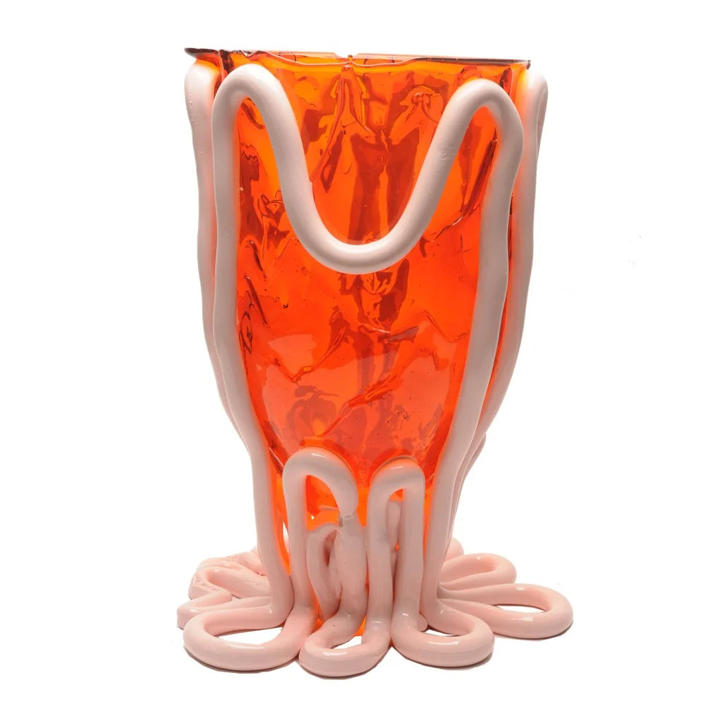 Indian Summer Vase - Clear Orange And Matt Pastel Pink