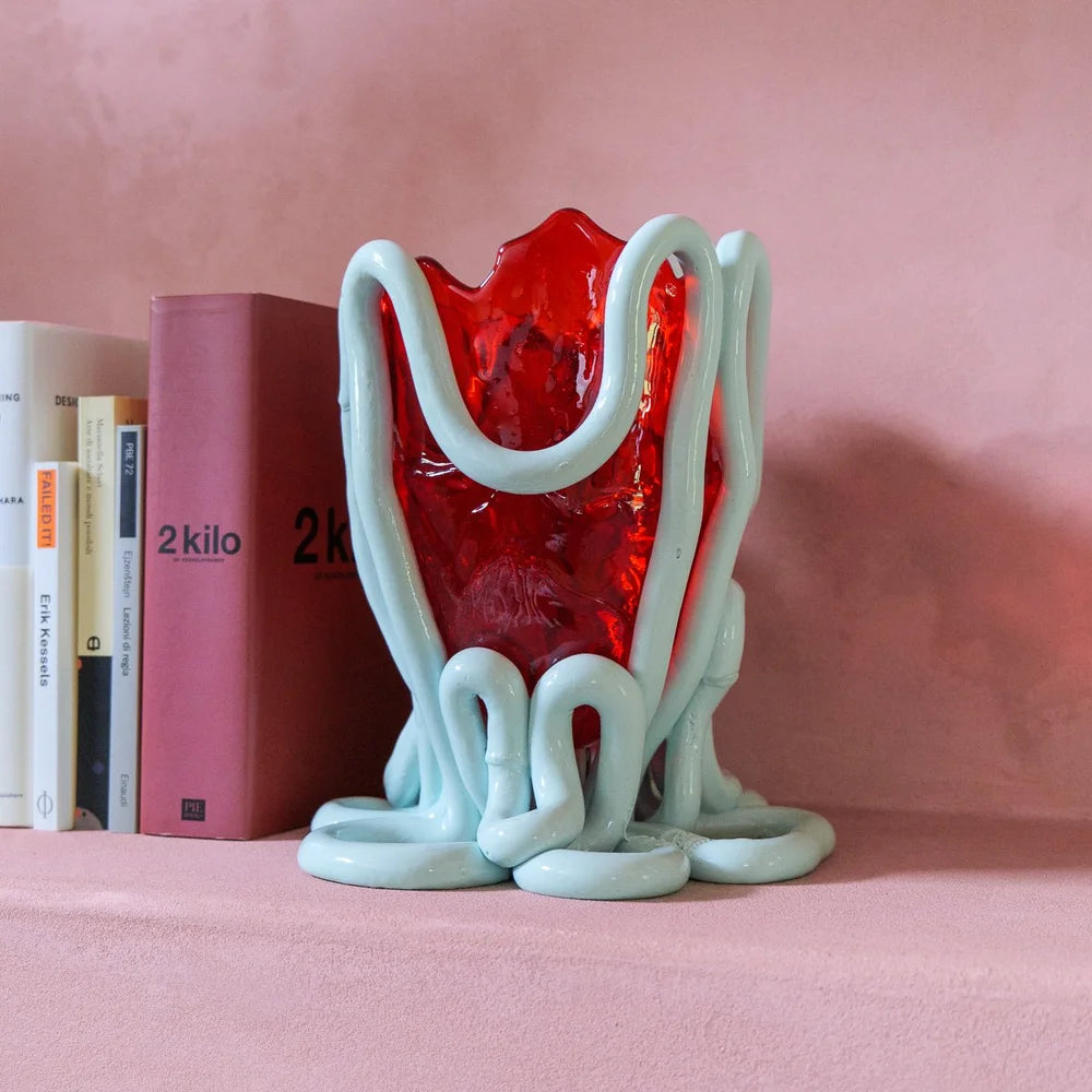 Indian Summer Vase - Clear Red And Matt Aqua