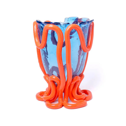 Indian Summer Vase - Clear Light Blue, Matt Pastel Orange