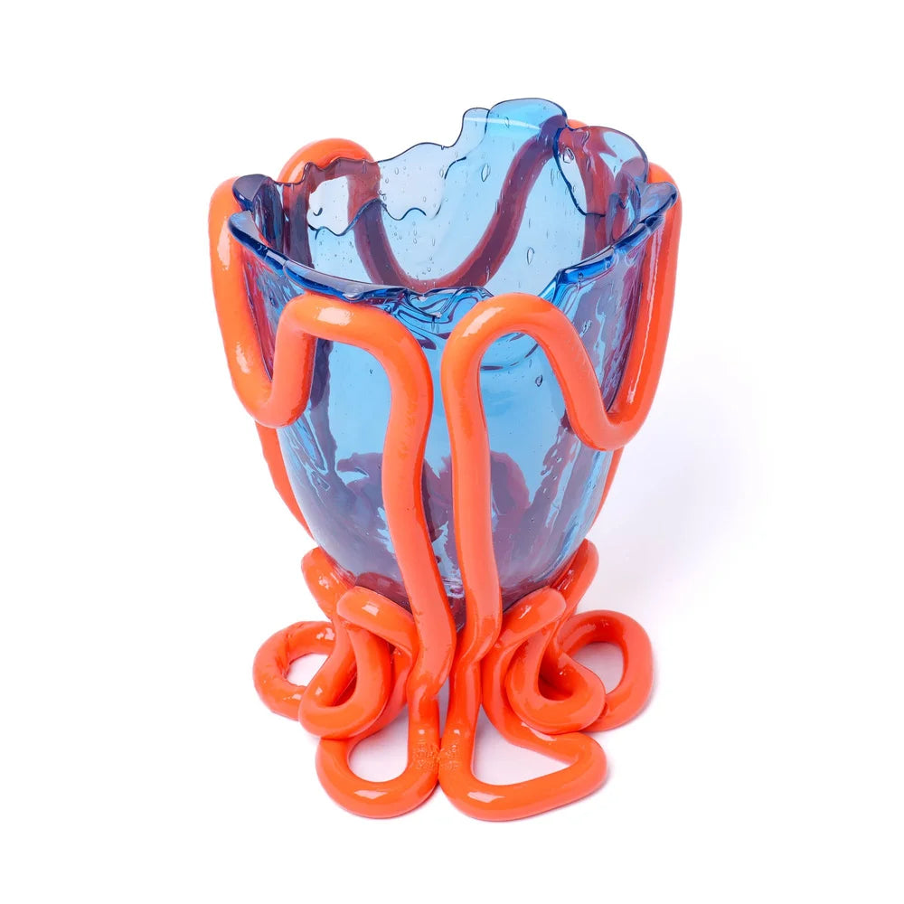 Indian Summer Vase - Clear Light Blue, Matt Pastel Orange