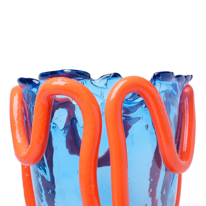 Indian Summer Vase - Clear Light Blue, Matt Pastel Orange