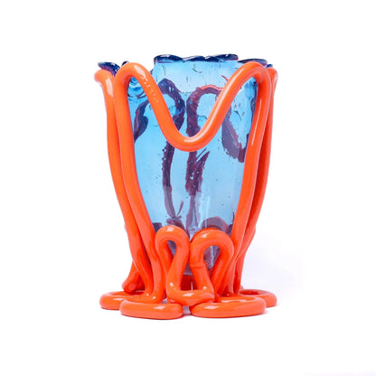 Indian Summer Vase - Clear Light Blue, Matt Pastel Orange