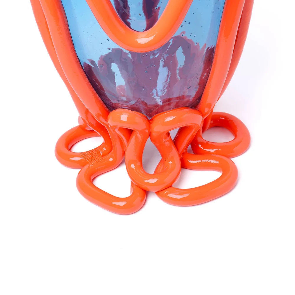 Indian Summer Vase - Clear Light Blue, Matt Pastel Orange