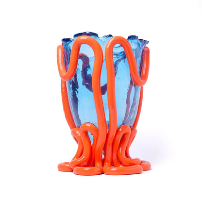 Indian Summer Vase - Clear Light Blue, Matt Pastel Orange