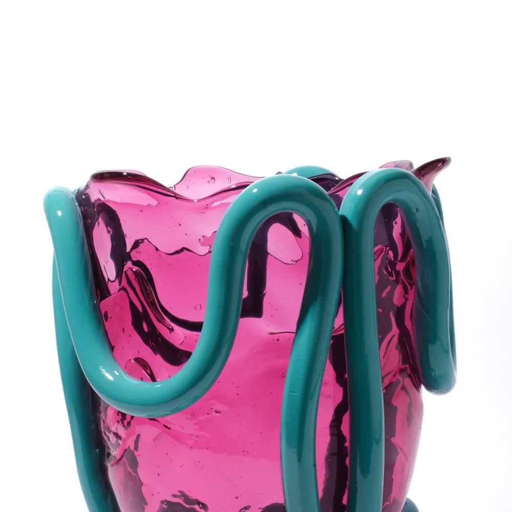 Indian Summer Vase - Clear Light Fuchsia And Matt Ocean