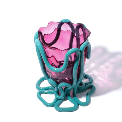 Indian Summer Vase - Clear Light Fuchsia And Matt Ocean