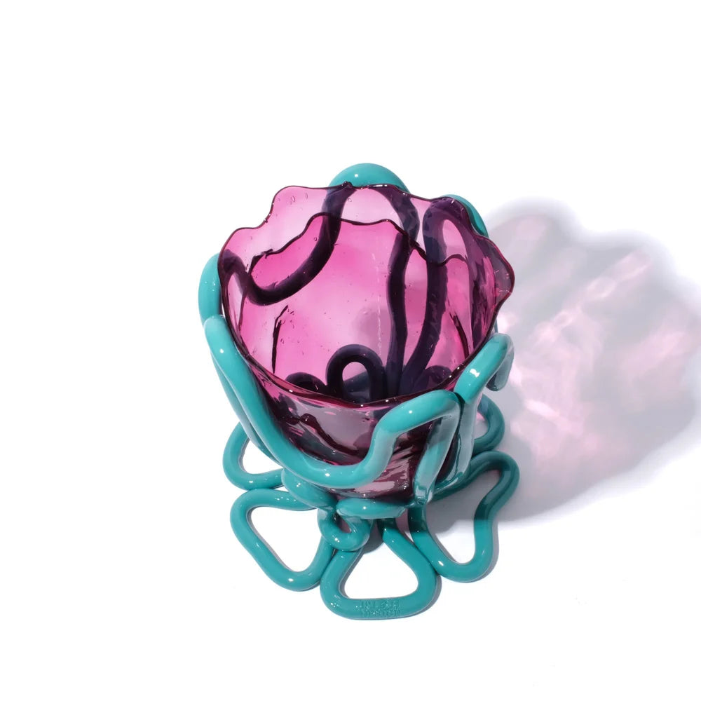 Indian Summer Vase - Clear Light Fuchsia And Matt Ocean