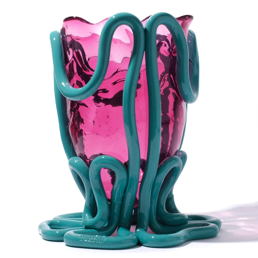 Indian Summer Vase - Clear Light Fuchsia And Matt Ocean