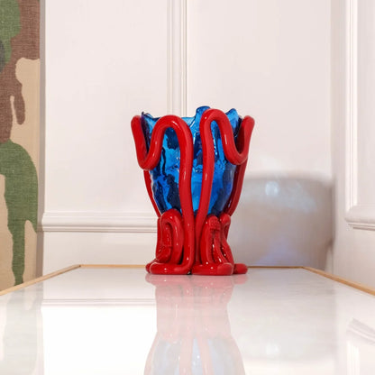 Indian Summer Vase - Clear Blue, Matt Red