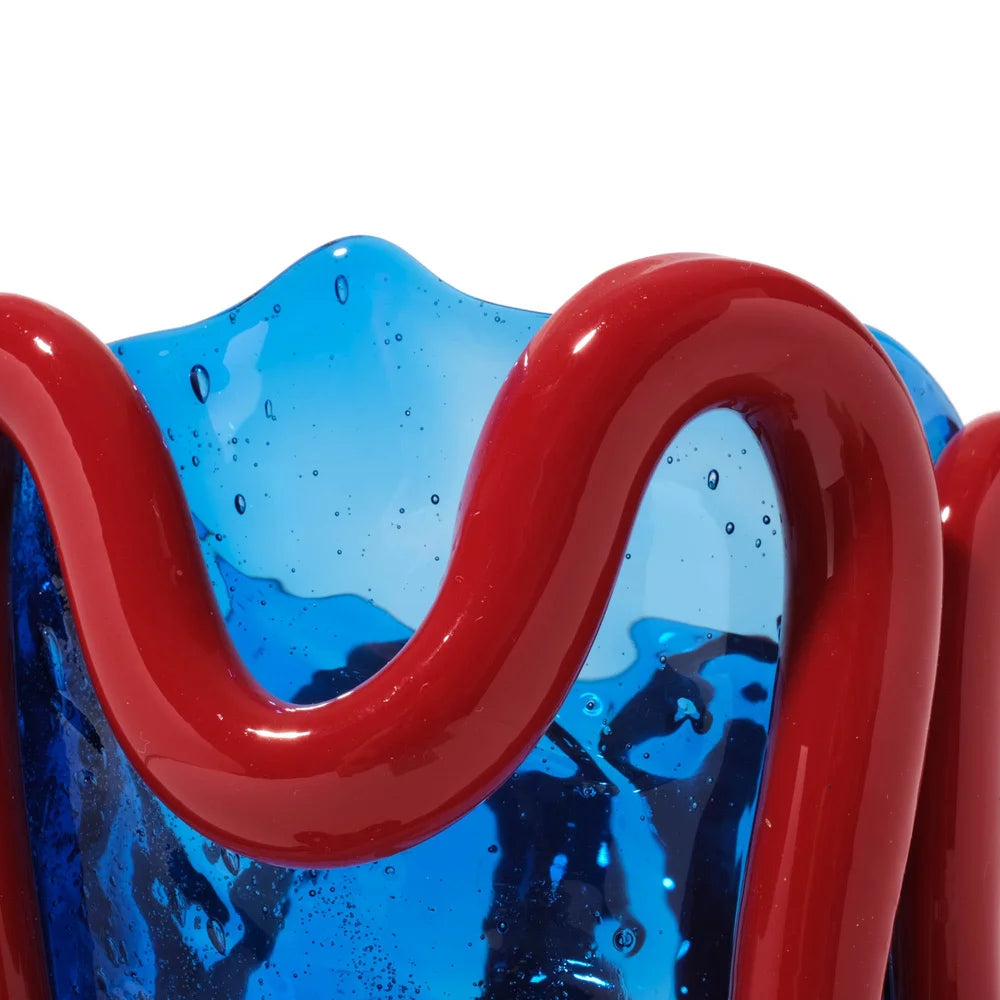 Indian Summer Vase - Clear Blue, Matt Red