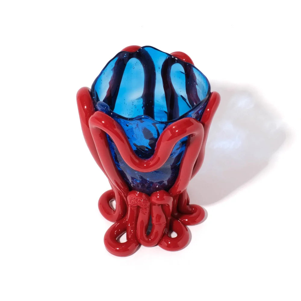 Indian Summer Vase - Clear Blue, Matt Red