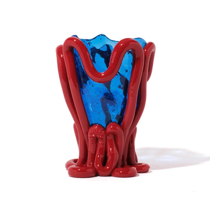 Indian Summer Vase - Clear Blue, Matt Red