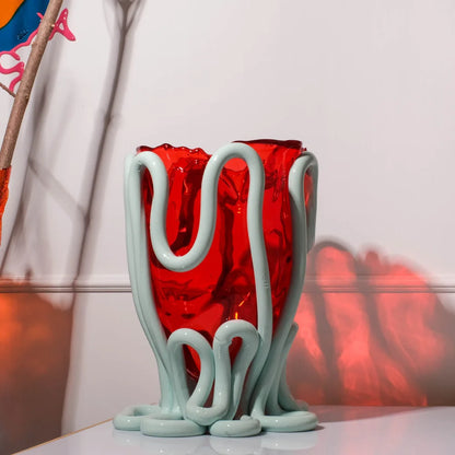 Indian Summer Vase - Clear Red And Matt Aqua