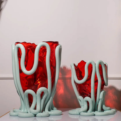 Indian Summer Vase - Clear Red And Matt Aqua