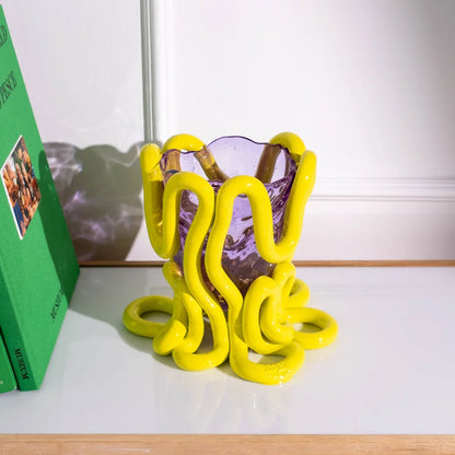 Indian Summer Vase - Clear Lilac And Matt Fluo Yellow