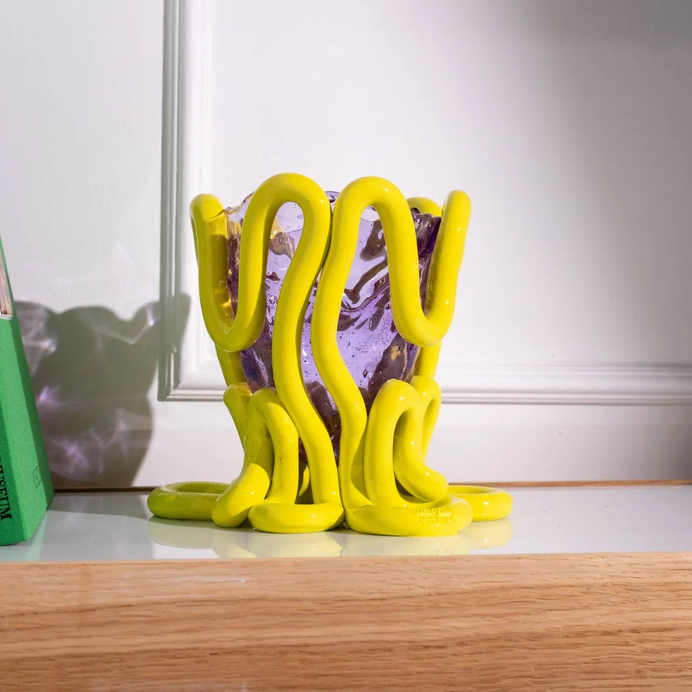 Indian Summer Vase - Clear Lilac And Matt Fluo Yellow