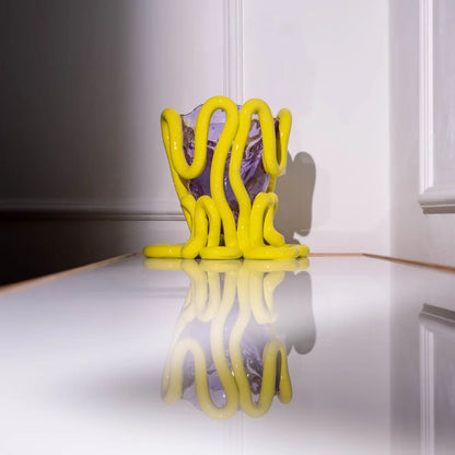 Indian Summer Vase - Clear Lilac And Matt Fluo Yellow