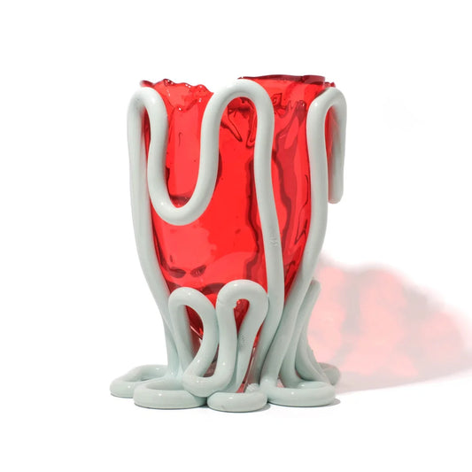 Indian Summer Vase - Clear Red And Matt Aqua