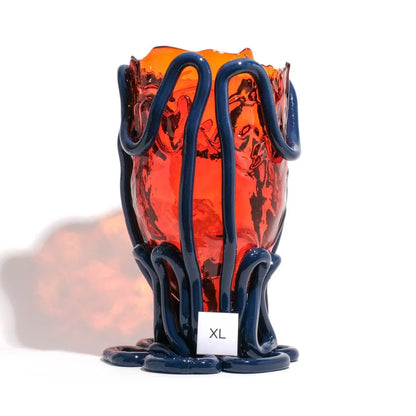 Indian Summer Vase - Clear Orange, Matt Blue