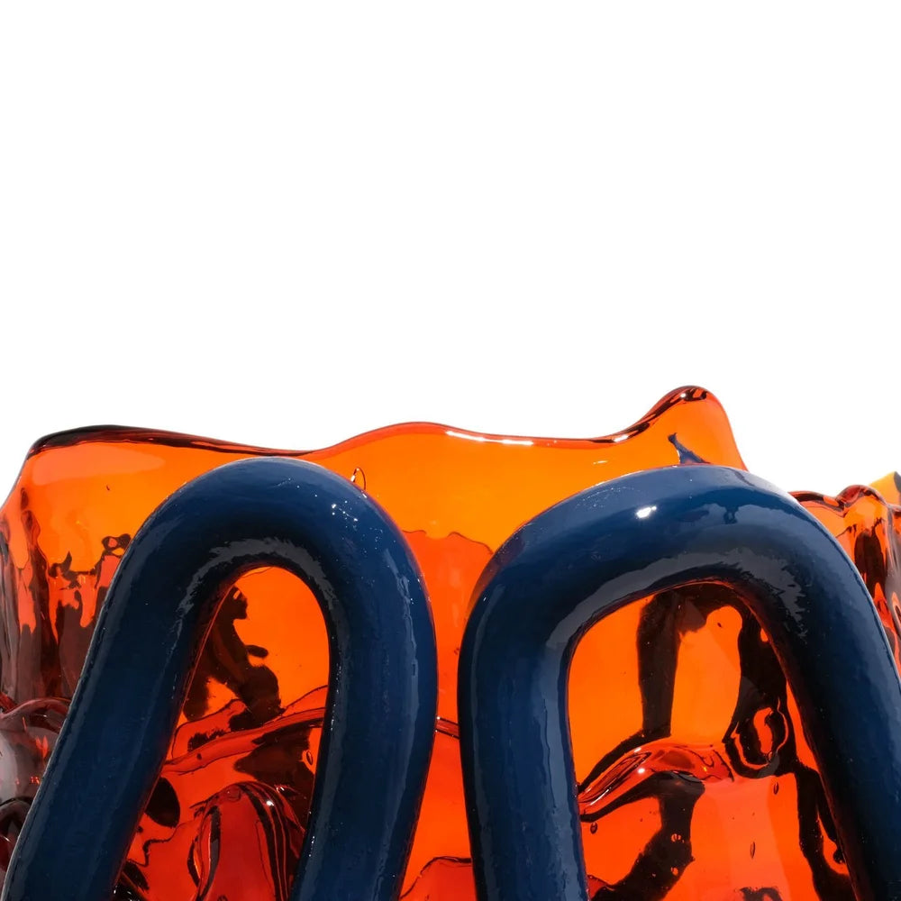 Indian Summer Vase - Clear Orange, Matt Blue