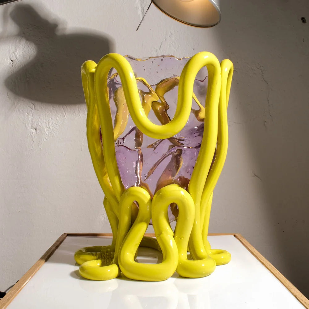 Indian Summer Vase - Clear Lilac And Matt Fluo Yellow
