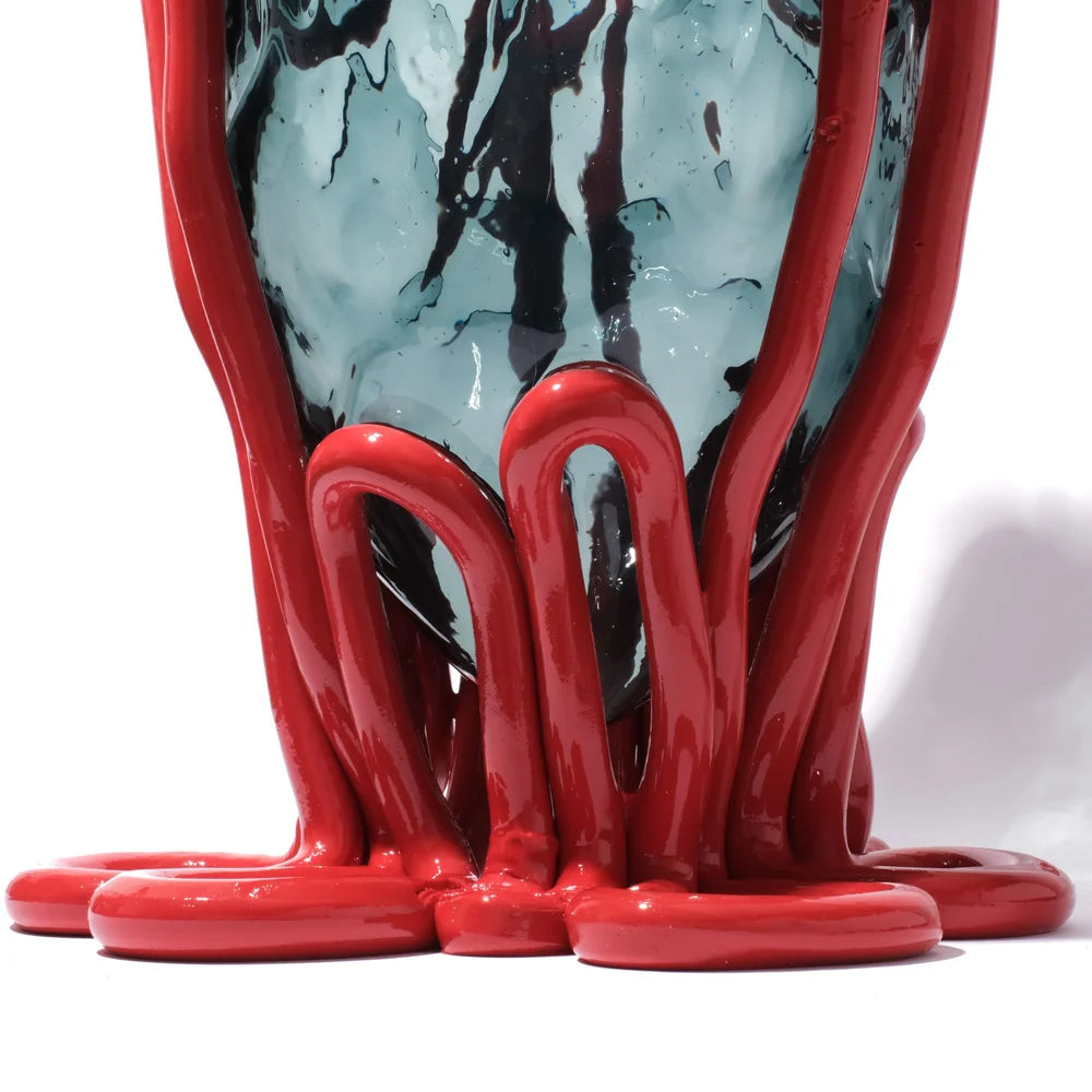Indian Summer Vase - Clear Blue, Matt Red