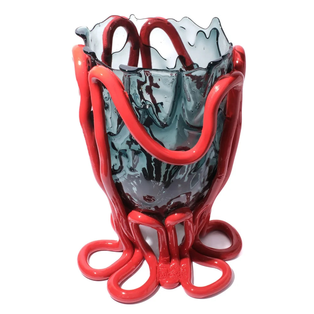 Indian Summer Vase - Clear Blue, Matt Red