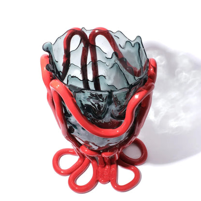 Indian Summer Vase - Clear Blue, Matt Red