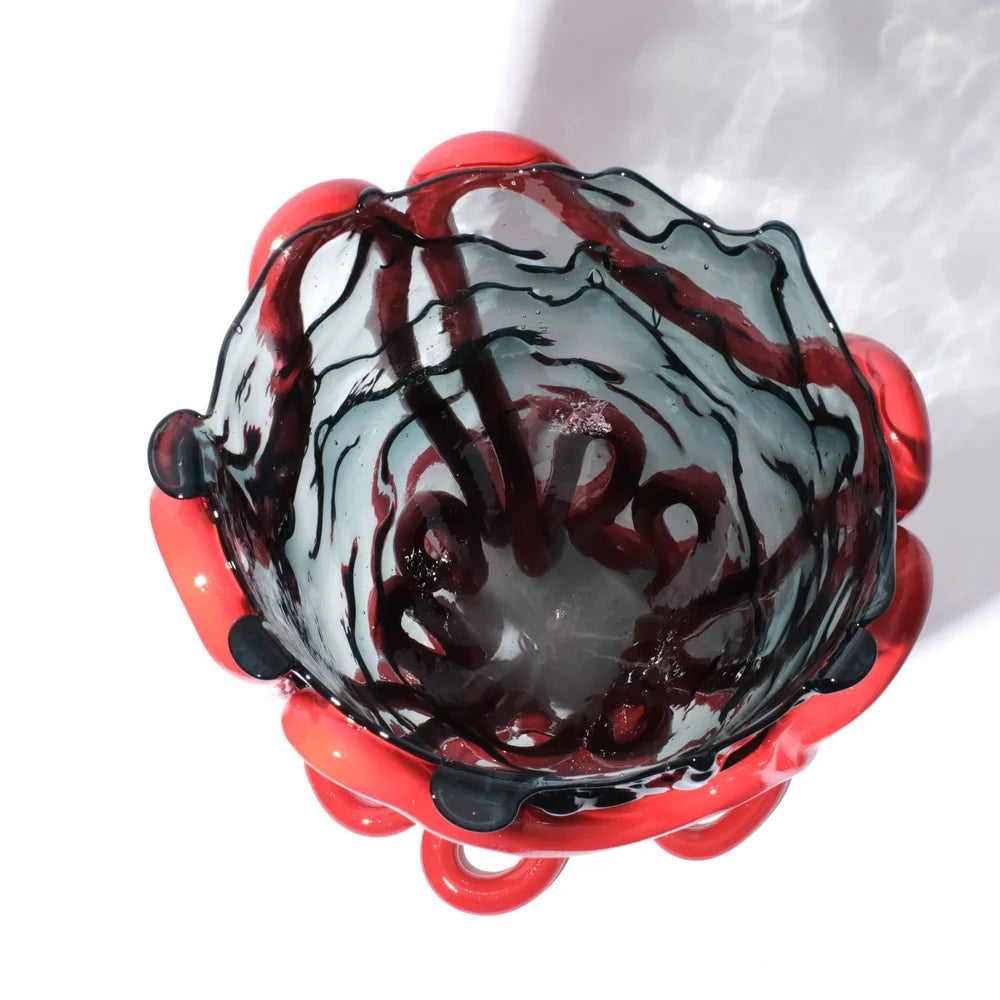 Indian Summer Vase - Clear Blue, Matt Red