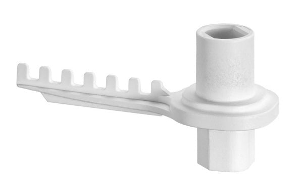 KitchenAid White plastic component with a cylindrical shaft and rectangular arm on a white background